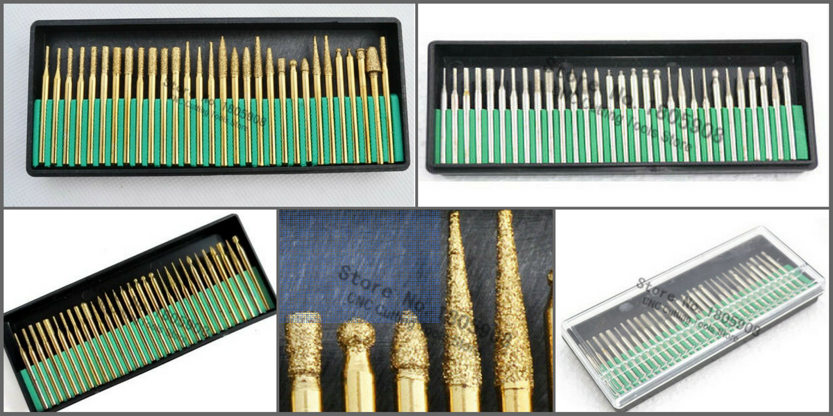 ชุดเจียเพรช ชุดเจียไทเทเนียม ชุดเจียงาน ดอกเจีย หัวเจีย ดอกกัด ดอกเจีย ชุดแกะสลัก หัวเพรชและหัวไทเทเนียม Dimond Titanium burrs dremel tools accessories6